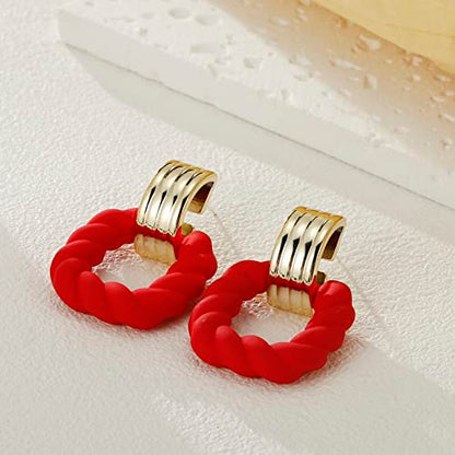 RUOFFETA Rectangle Earrings for Women, Acrylic Square Earrings Twisted Geometric Statement Jewelry - color: Red Gold
