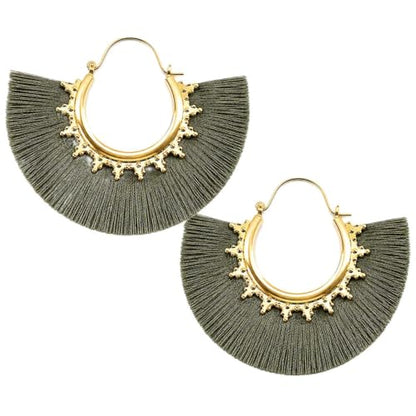 Tassel Hoop Earring Statement Thread Dangle Earrings Stylish Long Fringe Drop Earrings Lightweight Long Swingy French Hook Earrings for Women - color: B Army green