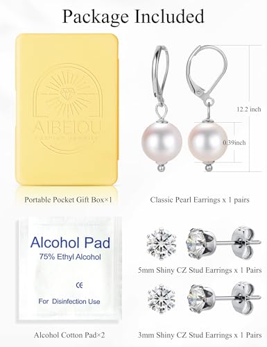 5 Pairs Pearl Earrings for Women Hypoallergenic Ball Studs Earrings Set Women 316L Surgical Steel Silver Pearl Earrings Birthday Valentines Day Gifts - color: A003-silver