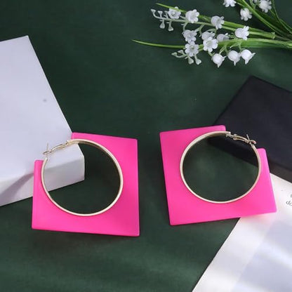 Colorful Large Hoop Earrings for Women Big Square Hollow Hoops Dangle Earrings Trendy Chunky Geometric Square Earring 80s 90s Neon Hoop Dangle Earrings - color: rose red