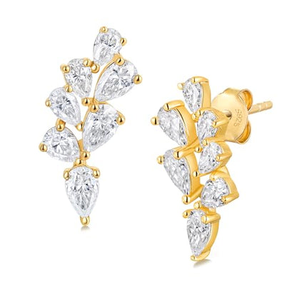 Moissanite 20mm Butterlfy/Flower/Leaf/Bezel Crawler Stud Earrings for Women, 925 Sterling Silver with Gold Plated, Hypoallergenic Cartilage Earrings, Valentines Birthday Anniversary Wedding Gift - color: Leaf - 3.90 Carat - Yellow Gold