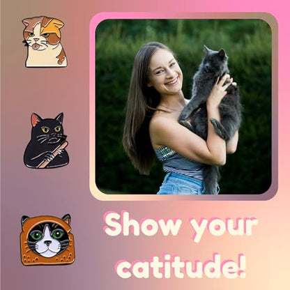 16 pcs Funny Cat Meme Pins – Unique Design & Premium Finish Soft Enamel Lapel Pins Set for Cat Lovers & Collectors