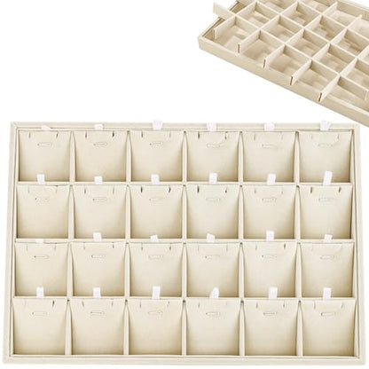 24 Grid Jewelry Tray Velvet Jewelry Display Tray with Removable Dividers | Jewelry Organizer Stackable Trays for Earrings Necklaces Bracelet Rings Display Showcase - Light Khaki - color: Light Khaki