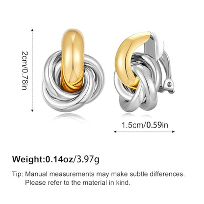 Gold Geometric Clip On Earrings for Women Chunky Gold Knot Link Clip Earrings Trendy Jewelry - color: Two Tone-B
