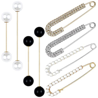 8 Pieces Retro Sweater Shawl Clips Faux Crystal Pearl Brooch Pins for Women Girls Costume Accessory, Waist Back Cincher for Cardigan Collar Dress Shirt Jeans