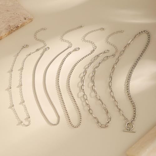 HUASAI Boho Necklaces for Women Dainty Layered Choker Necklace Bohemian Turquoise Necklace Statement Jewelry Western Cowgirl Country Concert Outfits Accessories - color: I Silver Rhinestone Paperclip Pearl Necklace