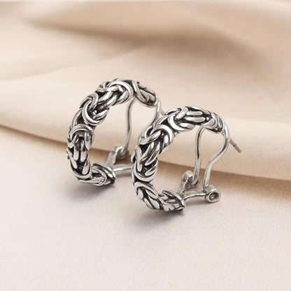 LeCalla 925 Sterling Silver Omega Back Stud Earrings for Women | Classic Pierced Omega Closure Earring | Earring Jewelry Gift for Her, Wife or Girlfriend | Daily Wear & Special Occasion Earring - color: Byzantine Omega Clip