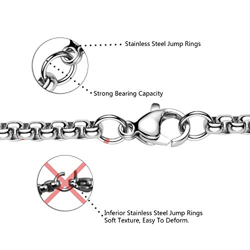 Square Rolo Chain Necklace Stainless Steel Round Box Necklace for Men & Women - size: 32 Inches, style: 7 mm Wide