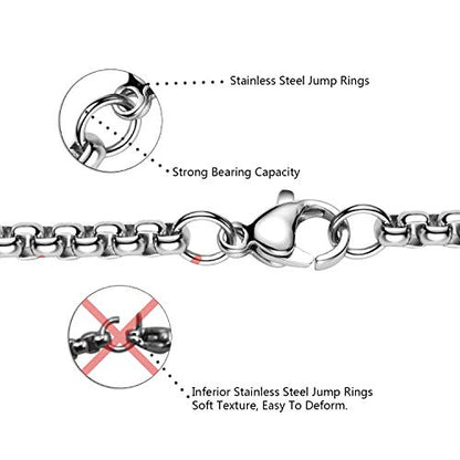 Square Rolo Chain Necklace Stainless Steel Round Box Necklace for Men & Women - size: 32 Inches, style: 7 mm Wide