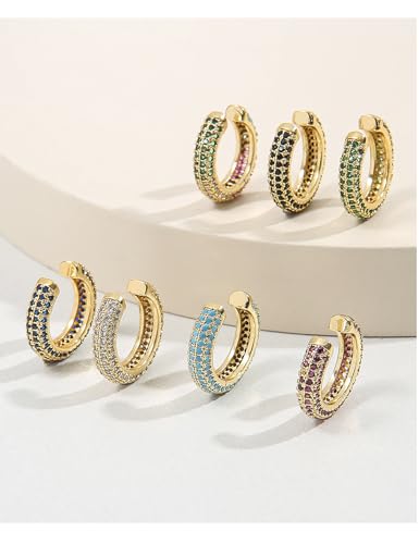 Ear Cuffs for Women - CZ Paved Hoop Conch Cuff Earrings for Men - Sparkle Rhinestones Clip On Wrap Earrings Non Pierced - color: Gold-black stones