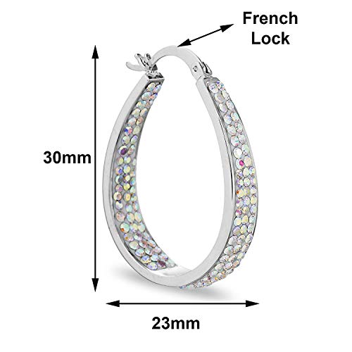 Savlano 14K White Gold Plated Inside Out Crystal Hoop Earrings For Women Comes With Savlano Gift Box - color: Aurora Borealis