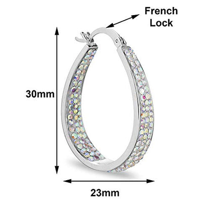 Savlano 14K White Gold Plated Inside Out Crystal Hoop Earrings For Women Comes With Savlano Gift Box - color: Aurora Borealis