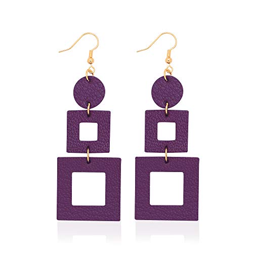 KINIVA Leather Dangle Earrings for Women Trendy, Lightweight Leaf Circle Lightning Earrings Drop, Jewelry Gifts for Women - color: 38 Purple