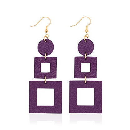 KINIVA Leather Dangle Earrings for Women Trendy, Lightweight Leaf Circle Lightning Earrings Drop, Jewelry Gifts for Women - color: 38 Purple