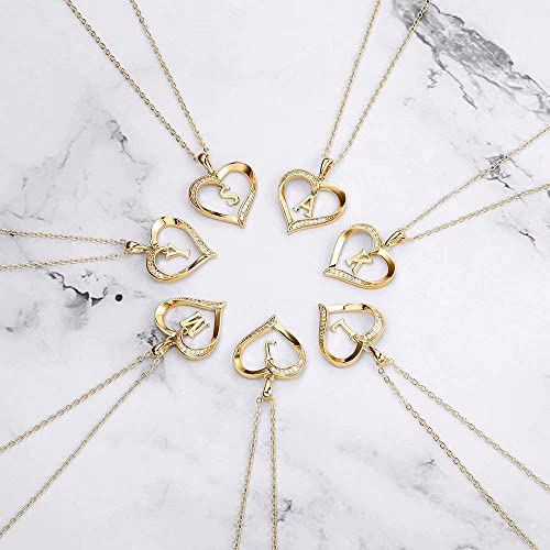 Yesteel Heart Initial Necklaces for Women, 14K Gold Plated Cubic Zirconia Heart Pendant Necklace, Dainty Initial Charm Necklace Letter A to Z Jewelry for Women Girls - style: L