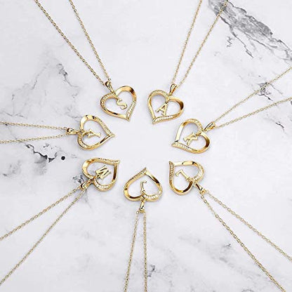 Yesteel Heart Initial Necklaces for Women, 14K Gold Plated Cubic Zirconia Heart Pendant Necklace, Dainty Initial Charm Necklace Letter A to Z Jewelry for Women Girls - style: L