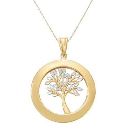 Amanda Rose Collection 14K Two-Tone Solid Gold Tree of Life Pendant