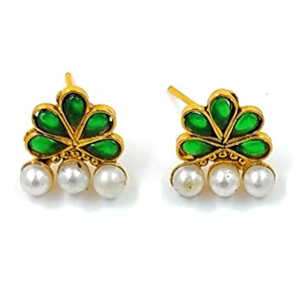 Aheli Ethnic Faux Kundan Pearl Fancy Bridal Choker Necklace Indian Traditional Bollywood Jewelry Set with Earrings Gift for Women - color: Green & White