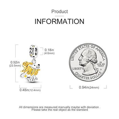 Zodiac Sign Charms for Bracelet Necklace 925 Sterling Silver Charms 12 Constellation/Horoscope Star Dangle Birthstone Beads, Birthday Jewelry Gifts for Women Men - color: Zodiac Leo(7.23～8.22)