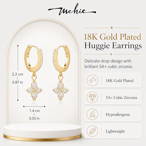 Mchic Dangle Earrings for Women: 18K Gold Plated CZ Drop Earrings Dainty Trendy Hypoallergenic Teardrop Bridal Wedding Style, Sparkly Elegant Dangling Jewelry Gift for Women Bridesmaid Prom Formal - color: Style 6-Gold