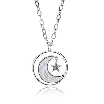 Long Moon Star Shell Pendant Necklace for Women Sweater Layered Y Statement Bohemian Chain Mother Jewelry with Gifts Box - color: SULVER