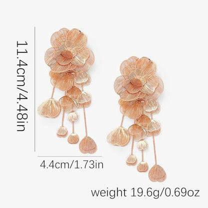 Dangle Flower Gold Earrings for Women, Trendy Statement Hoop Earrings, Gold Floral Drop Earrings Jewelry for Gifts - color: Long Flower - Gold