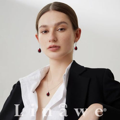 Linawe Crystal Jewelry Sets for Women, Imitation Diamond Pendant Necklace, Rhinestone Drop Dangle Earrings, Birthstone Cubic Zirconia Matching Wedding Jewelry, 14K Gold/Rose Gold/Silver Tones - color: Silver,Burgundy,Jan