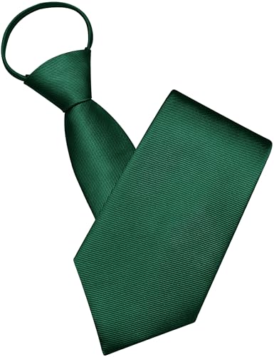 GUSLESON 3.15"（8cm） Mens Pre-tied Adjustable Zipper Tie Solid Necktie for Business and Wedding - color: Dark Green