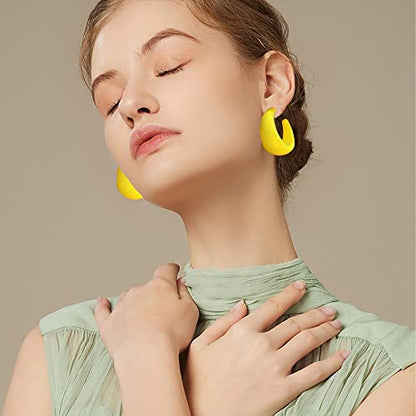 Acrylic Resin Earrings 70s 80s Colorful Hoop Earrings C Shape Trendy Chunky Cute Candy Earrings Jewelry for Women - color: Yellow