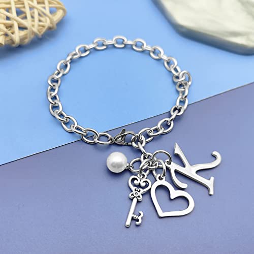 Initial A-Z Bracelets Gift for Women Girls Stainless Steel Chain Bracelet 26 Alphabet Jewelry Gifts for Birthday Anniversary Letter Bracelet Monogram Gifts for Sister Friend Girlfriends Mom 8.26 Inch - color: K