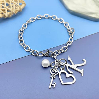 Initial A-Z Bracelets Gift for Women Girls Stainless Steel Chain Bracelet 26 Alphabet Jewelry Gifts for Birthday Anniversary Letter Bracelet Monogram Gifts for Sister Friend Girlfriends Mom 8.26 Inch - color: K