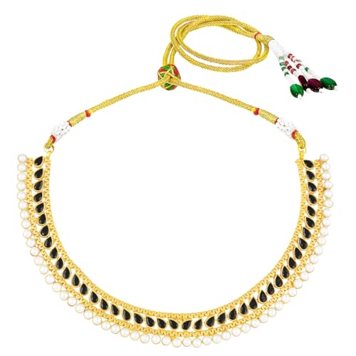 Aheli Ethnic Faux Kundan Pearl Fancy Bridal Choker Necklace Indian Traditional Bollywood Jewelry Set with Earrings Gift for Women - color: Blue