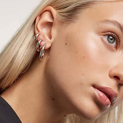 4mm Thick Gold Chunky Earrings Steling Silver Post Hoops Earrings For Women Hollow Tube Hoops Earrings Thick Gold Hoop Earrings Hypoallergenic Lightweight Gold Hoop Large Earrings 20/30/40/50/60MM - color: Silver,20mm