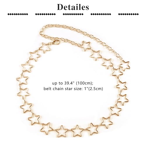 QWALIT Silver Gold Chain Belt for Women Fashion Waist Chain Belt Star Butterfly Metal Belt Music Festival Y2K Accessories - style: A1-Star- gold