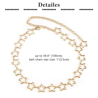 QWALIT Silver Gold Chain Belt for Women Fashion Waist Chain Belt Star Butterfly Metal Belt Music Festival Y2K Accessories - style: A1-Star- gold