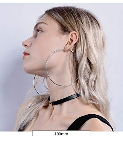 Clip On Big Extra Large Fake Round Hoop Earrings for Women Non Pierced No Piercing Ear Fashion Simple Circle Huggie Hoops Jewelry Gifts - style: 100mm Silver
