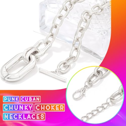 CLOACE Chunky Choker Necklaces Layered Pendant Necklace Chain Punk Thick Necklace Accessories for Women - color: silver