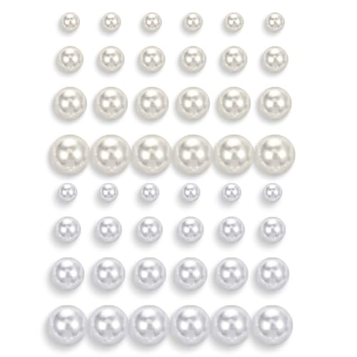 Hecila 24 Pairs Round Pearl Earrings for Women Pearl Studs Stainless Steel White Faux Pearls Earrings Elegant Bridal Simulated Pearls Stud Earring Jewelry Set for Wedding Birthday Christmas 4 Sizes