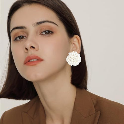 Pearl Bead Cluster Stud Earrings for Women Minimalist White Round Faux Pearls Earrings Bridal Party Jewelry