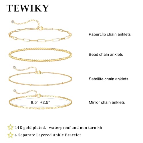 Tewiky Chunky Ankle Bracelets for Women,Dainty Layered Waterproof Anklet for Women Adjustable Cuban Set Stackable Cute Summer Beach Jewelry Gift - color: HB-15
