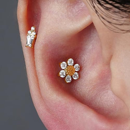 1PC ASTM F136 Titanium Mini Threadless Flat Back Stud 18G 6mm 8mm for Conch Helix Flat Tragus Labret - color: Soldered Trapezoidal - Tit