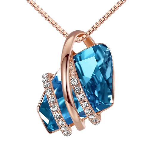 Leafael Wish Stone Pendant Necklace with Birthstone Crystal, 18K Rose Gold Plated/Silvertone, 18" + 2" - color: 112-December-Zircon Blue-Rose Gold Plated