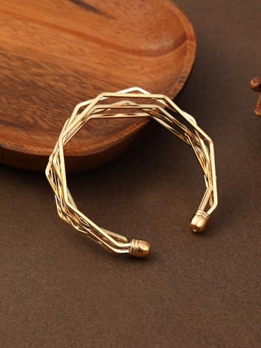 Gold Geometric Open Cuff Bracelets Chunky Punk Bracelets Adjustable Minimalist Fashion Jewelry for Daily Wear, Party,Wedding