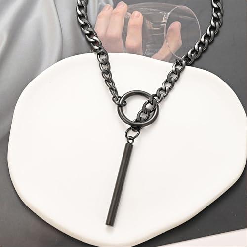 Heart O Ring Slip Chain Choker Necklace for Women Men Stainless Steel Cuban Chain Y-shape Necklaces Punk Rock Collar Adjustable Lariat Y Necklace Prom Necklaces Jewelry - color: Black bar