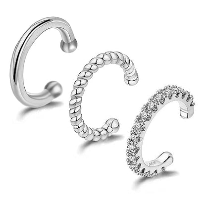 3 Pcs Ear Cuffs Non Piercings Set for Women Teen Gifts Trendy Stuff Jewelry - color: Silver