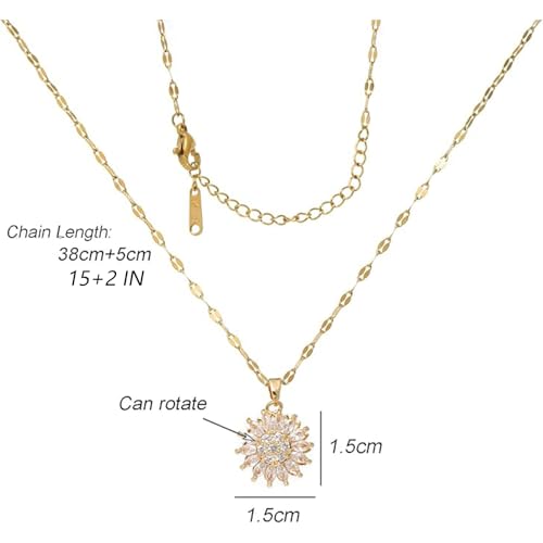 Sunflower Fidget Necklace for Women Gold Moon Necklace Rotating Heart Necklaces Spinning Crystal Flower Anxiety Necklaces Crescent Moons Jewelry Accessories - color: Sun