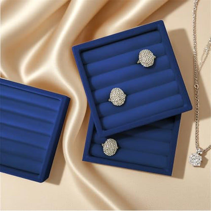 SCIKHETF Velvet Ring Earrings Studs organizer Tray Small Ring Insert Display Tray 5 Slots Stackable (Dark Blue) - color: Dark Blue