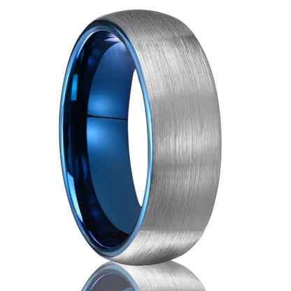 Tungsten Rings for Men Black Golden/Silver Blue Wedding Band | 7MM Mens and Women Engagement Wedding Rings Matte Brushed and High Polish Suitable for Couples' Anniversaries and Parties - color: 7mm silver and blue
