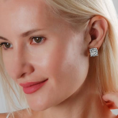 Large Square Stud Earrings for Women - Big Sparkly Rhinestone Studs | Plated in Gold Tone or Silver Tone, Hypoallergenic and Safe for Sensitive Ears - color: Silver Glitter - Silver Tone Metal