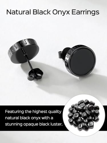 ChicSilver 925 Sterling Silver Viking Rune Natural Black Onyx Stud Earrings For Women Men - style: A: Side Runes-Black 10mm